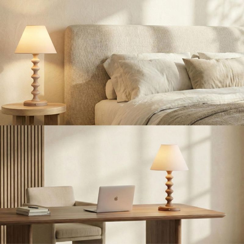 Lámpara de mesa recargable O'Bright Ember 3000K blanco envejecido (balustre blanqueado)