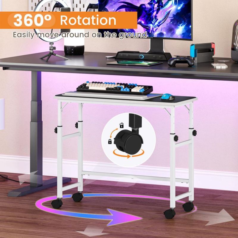 Bandeja para teclado móvil Snughome 55‑79 cm blanco con alfombrilla de ratón