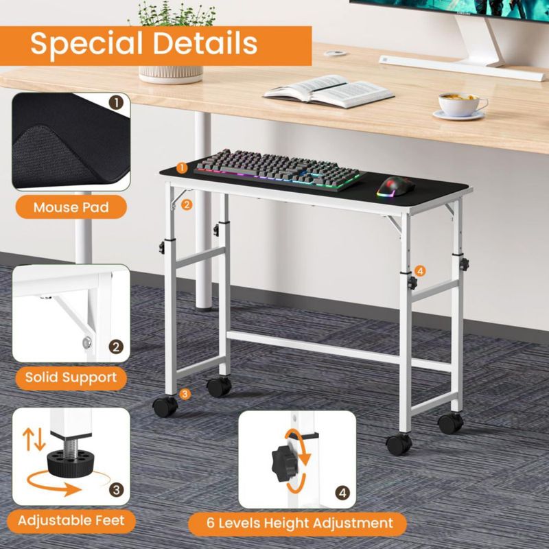 Bandeja para teclado móvil Snughome 55‑79 cm blanco con alfombrilla de ratón