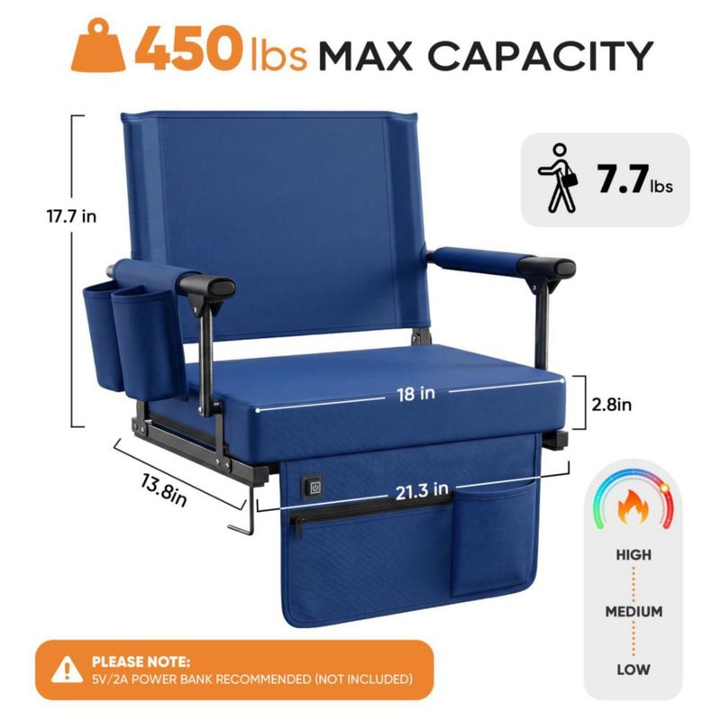 Asiento de Estadio Sekey Calefaccionado Azul Marino con Apoyabrazos