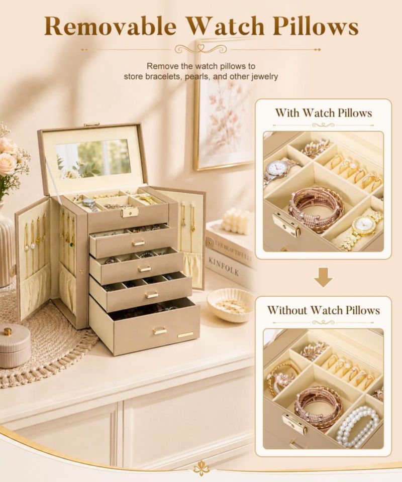 Caja de joyería Homde de 5 niveles 28 × 26 × 15 cm con candado