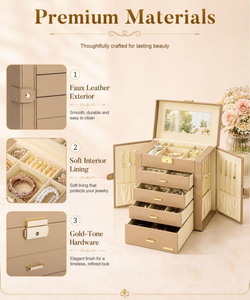 Caja de joyería Homde de 5 niveles 28 × 26 × 15 cm con candado
