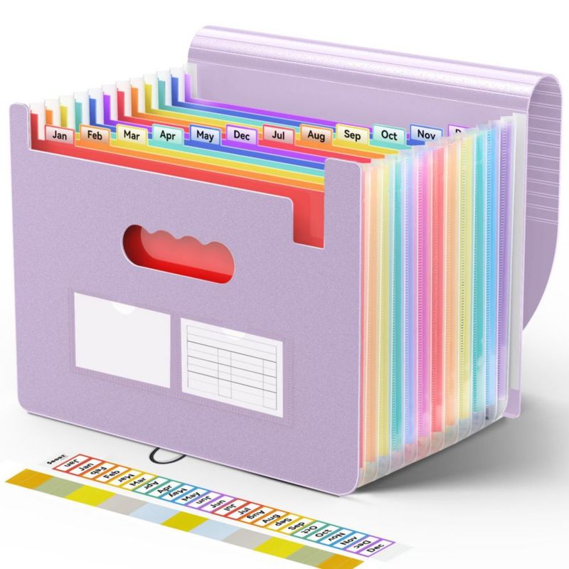 Carpeta de archivo Sooez de 13 bolsillos para carta/A4 color púrpura