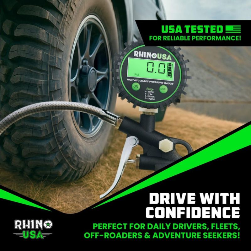 Manómetro Digital de Neumáticos Rhino USA 250 PSI con Inflador ¼" NPT