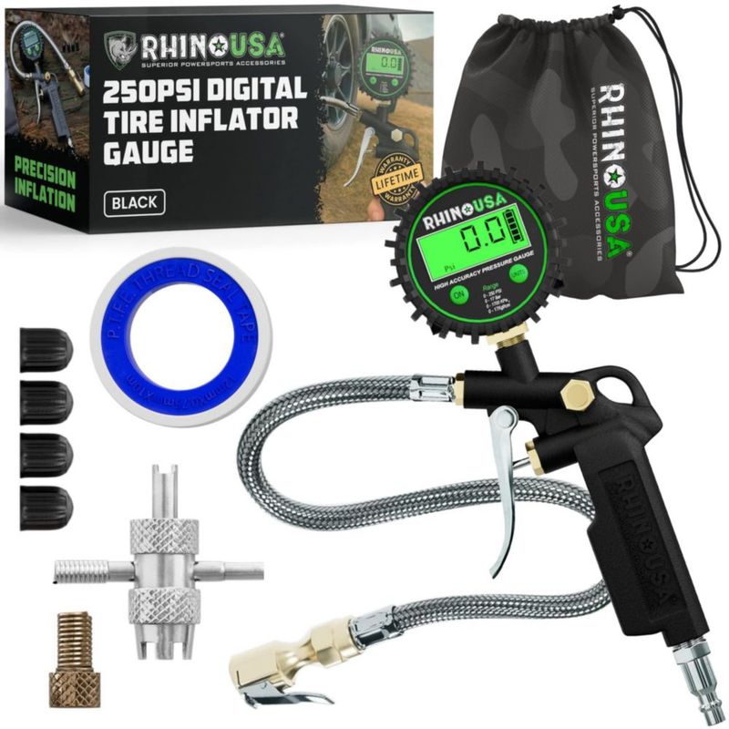 Manómetro Digital de Neumáticos Rhino USA 250 PSI con Inflador ¼" NPT