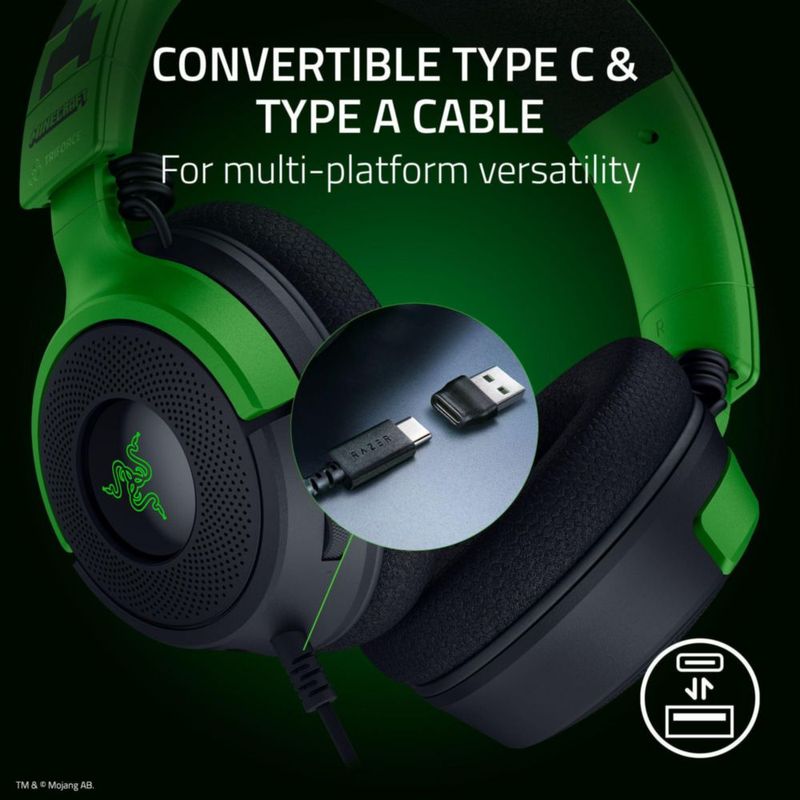 Auriculares para juegos Razer Kraken V4 X 40 mm Controladores Minecraft Ed.