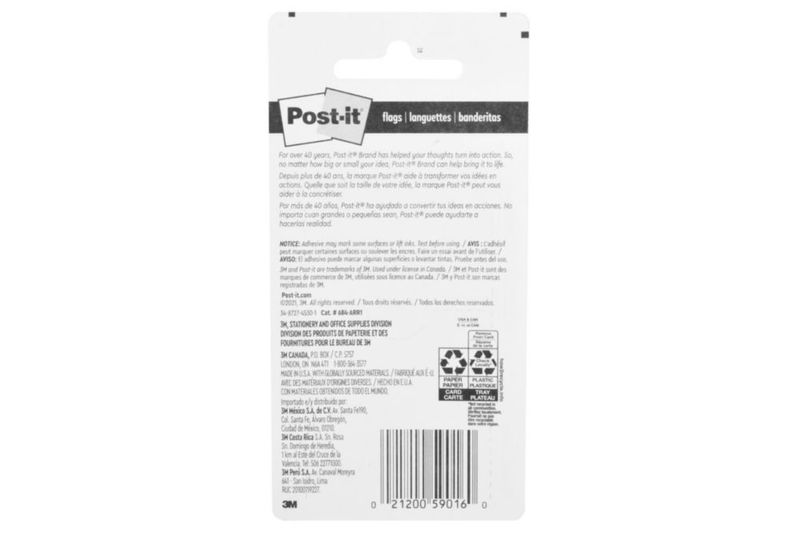Banderitas de flecha Post-it 12 cm x 43 cm colores primarios 100 unidades con dispensador