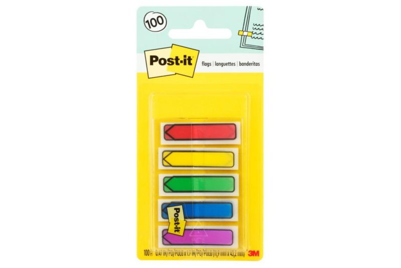 Banderitas de flecha Post-it 12 cm x 43 cm colores primarios 100 unidades con dispensador