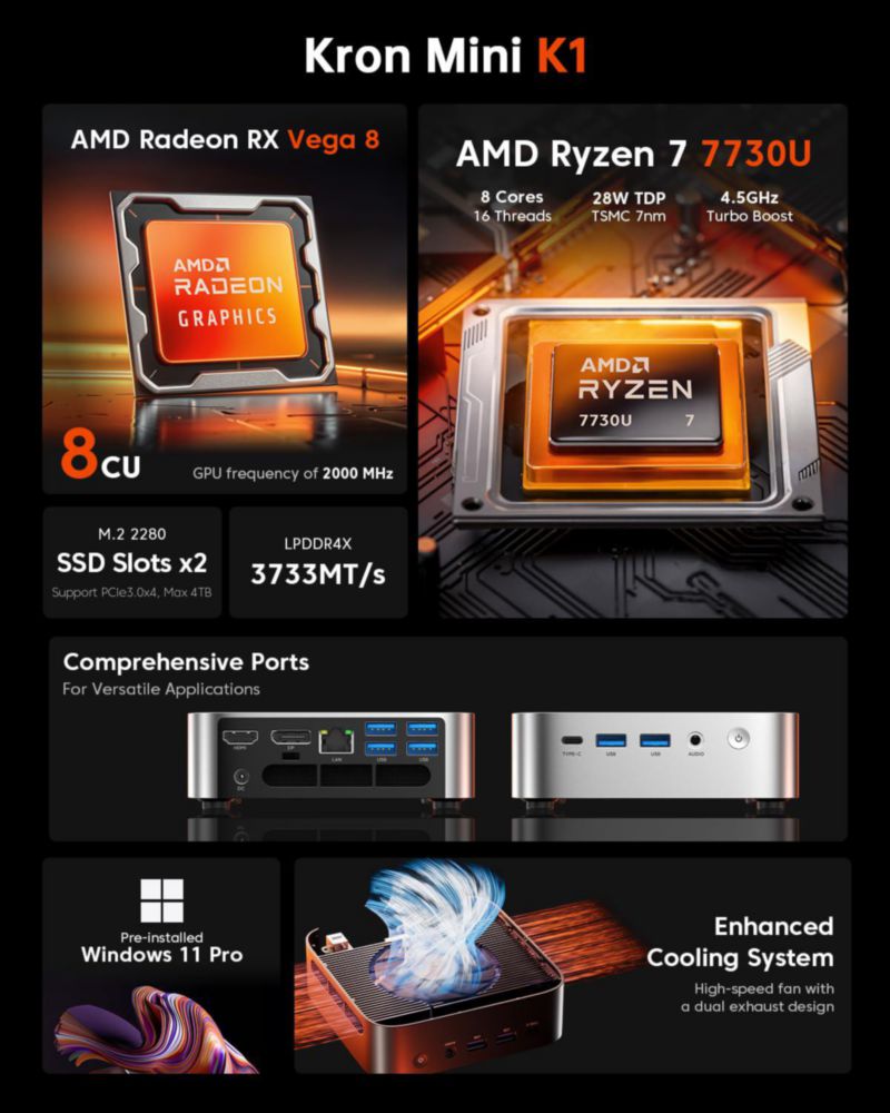 Mini PC ACEMAGIC Ryzen 7 16 GB 512 GB SSD Windows 11 Pro