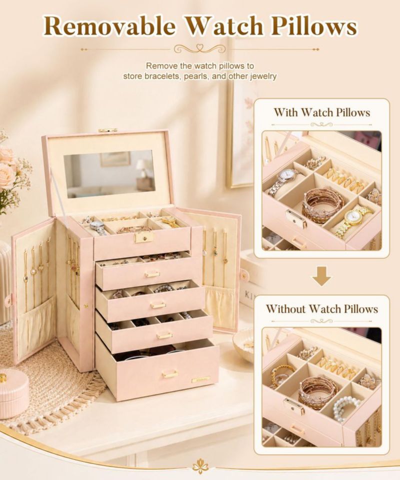 Caja de joyería Homde 5 niveles 28 × 26 × 15 cm con candado