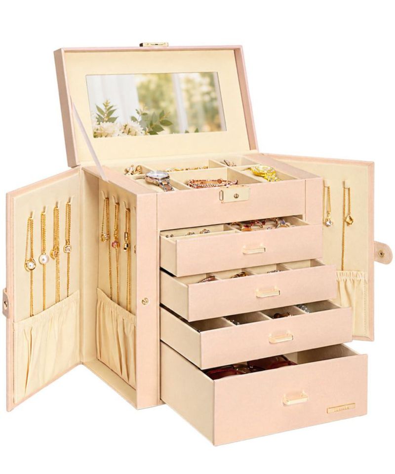 Caja de joyería Homde 5 niveles 28 × 26 × 15 cm con candado