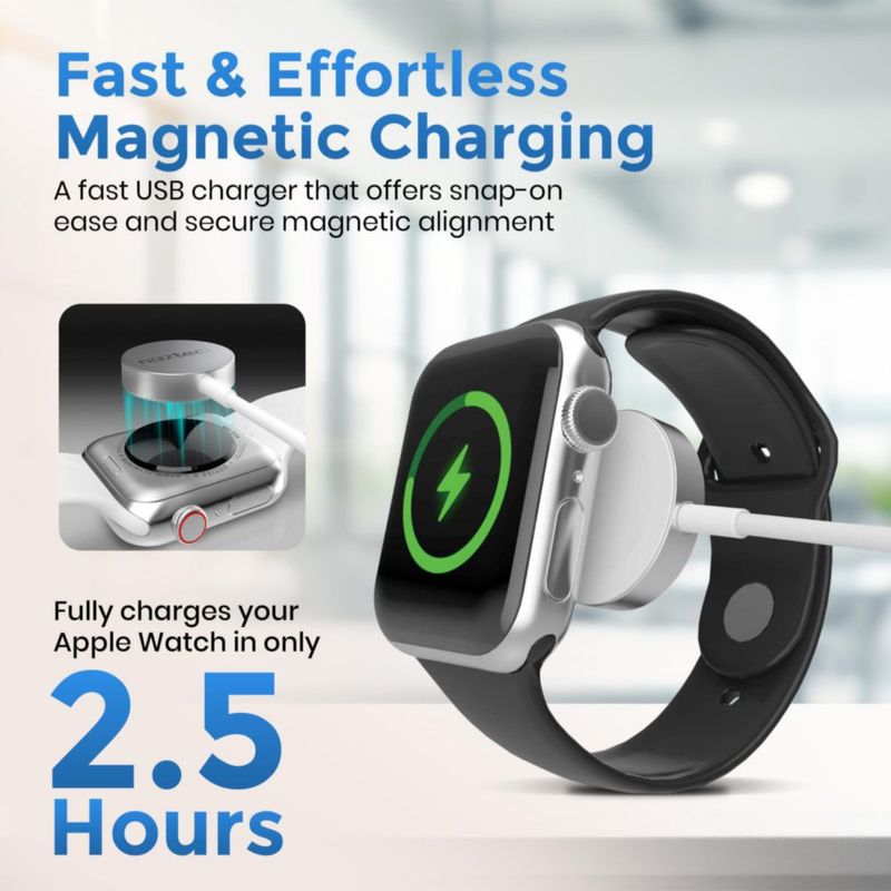 Cargador magnético para Apple Watch Naztech carga rápida 1 m color blanco