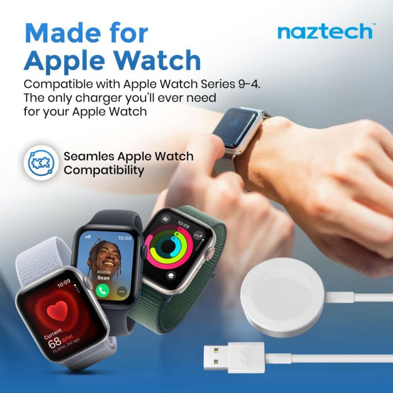 Cargador magnético para Apple Watch Naztech carga rápida 1 m color blanco