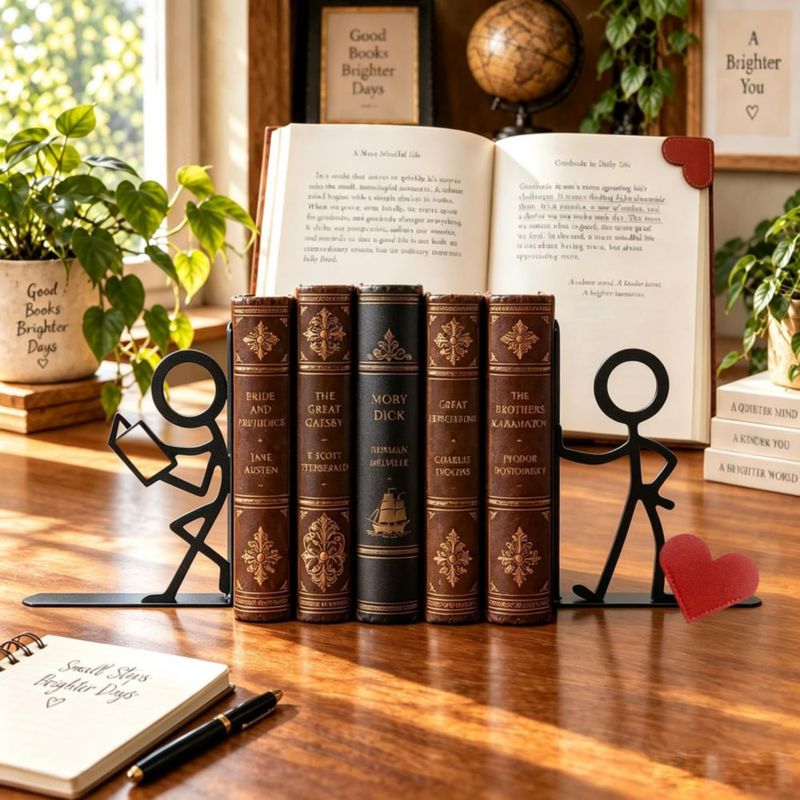 Porta libros de metal SCmedrichyr juego de 2 piezas figura de palo negra