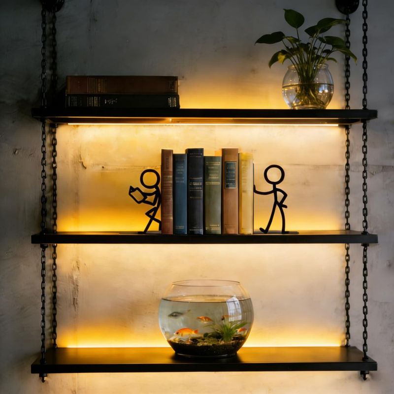 Porta libros de metal SCmedrichyr juego de 2 piezas figura de palo negra