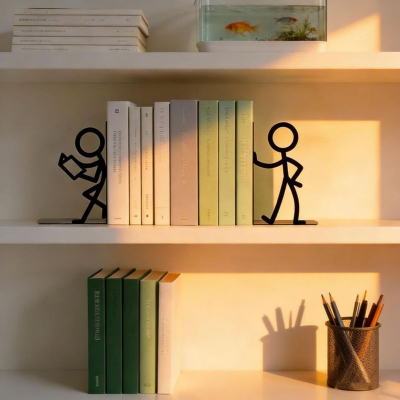 Porta libros de metal SCmedrichyr juego de 2 piezas figura de palo negra