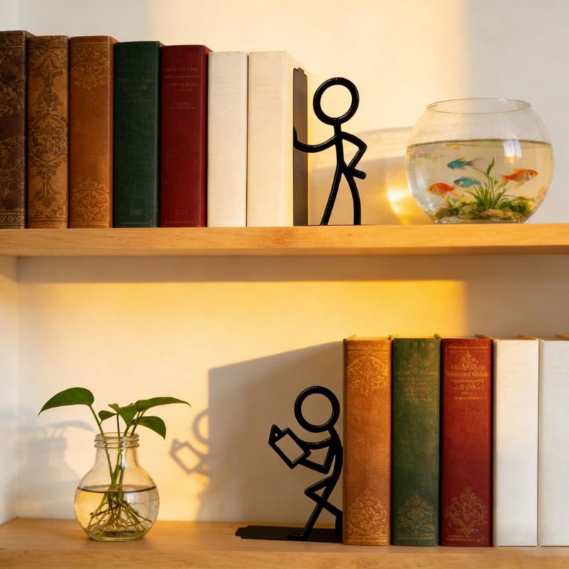 Porta libros de metal SCmedrichyr juego de 2 piezas figura de palo negra