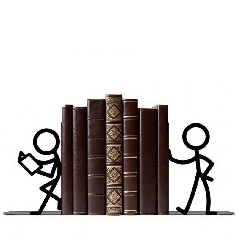 Porta libros de metal SCmedrichyr juego de 2 piezas figura de palo negra
