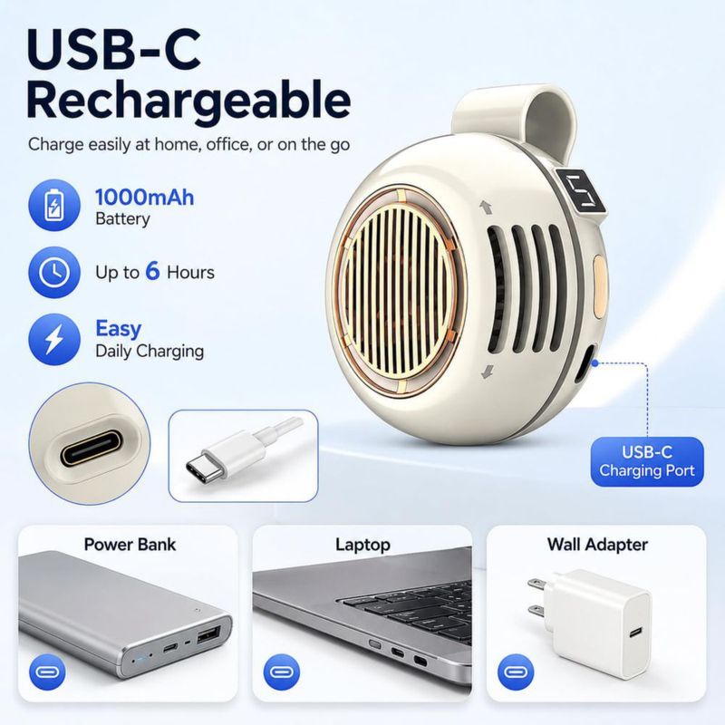 Ventilador de Clip Medilume 82 g Recargable USB‑C Beige