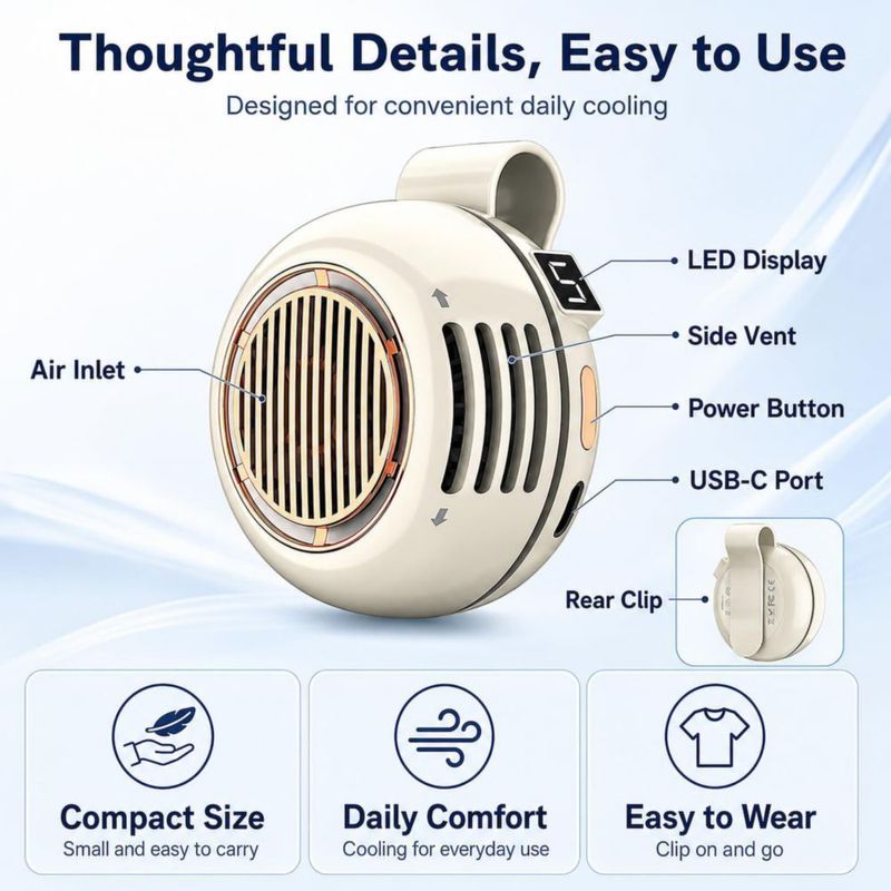 Ventilador de Clip Medilume 82 g Recargable USB‑C Beige