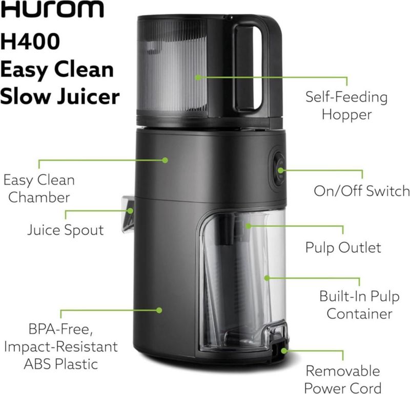 Extractor de jugos Hurom H400 de prensado en frío fácil de limpiar