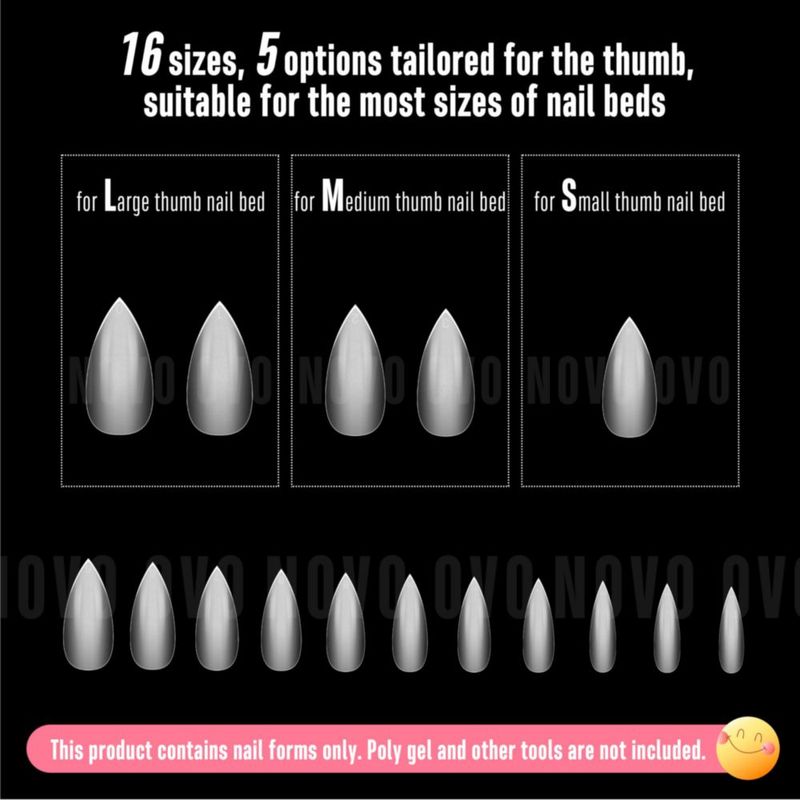 Uñas postizas NOVO OVO Stiletto 224 piezas PMMA transparente