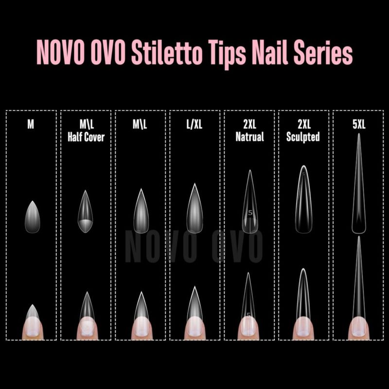 Uñas postizas NOVO OVO Stiletto 224 piezas PMMA transparente