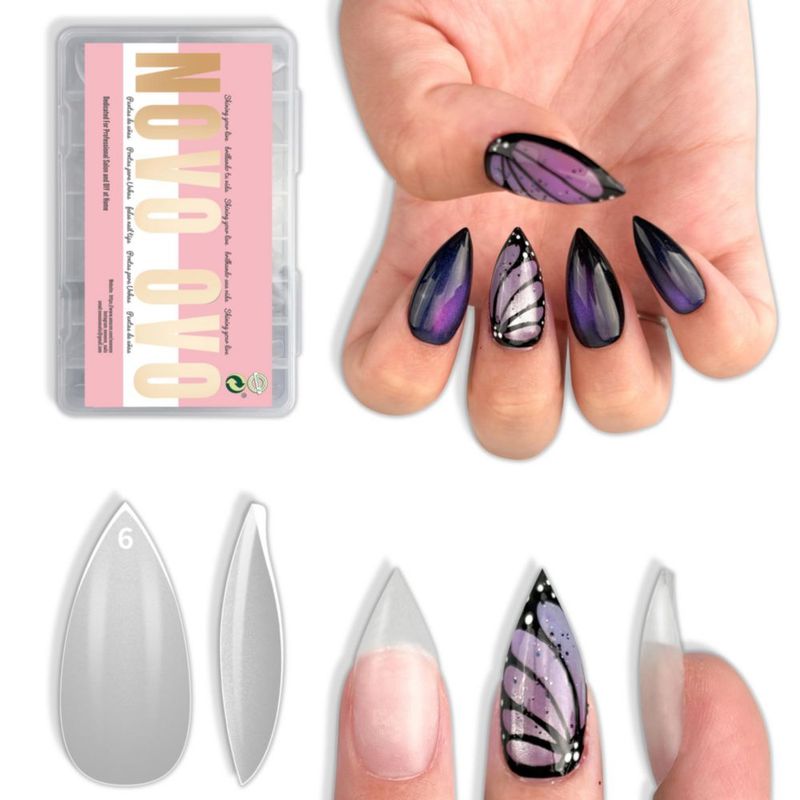 Uñas postizas NOVO OVO Stiletto 224 piezas PMMA transparente