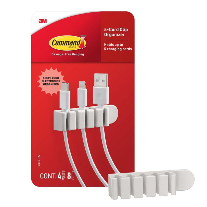 Organizador de cables Command – 4 clips y 8 tiras adhesivas medianas