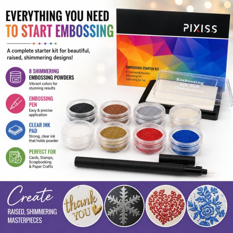 Kit de Relieve Pixiss con 8 Polvos de 10 ml + Pluma + Almohadilla