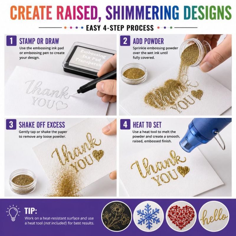 Kit de Relieve Pixiss con 8 Polvos de 10 ml + Pluma + Almohadilla