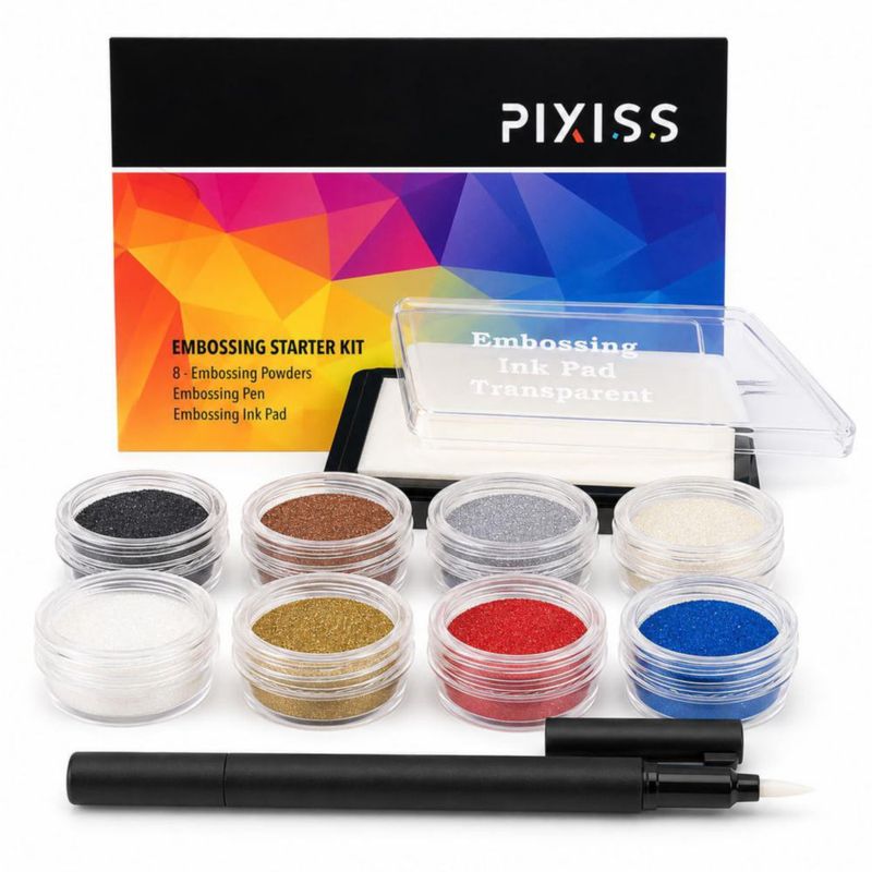 Kit de Relieve Pixiss con 8 Polvos de 10 ml + Pluma + Almohadilla