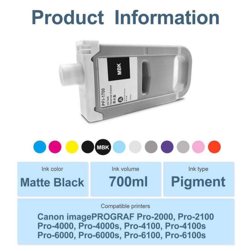 Cartucho de tinta pigmentada KSI PFI-1700 700 ml negro mate