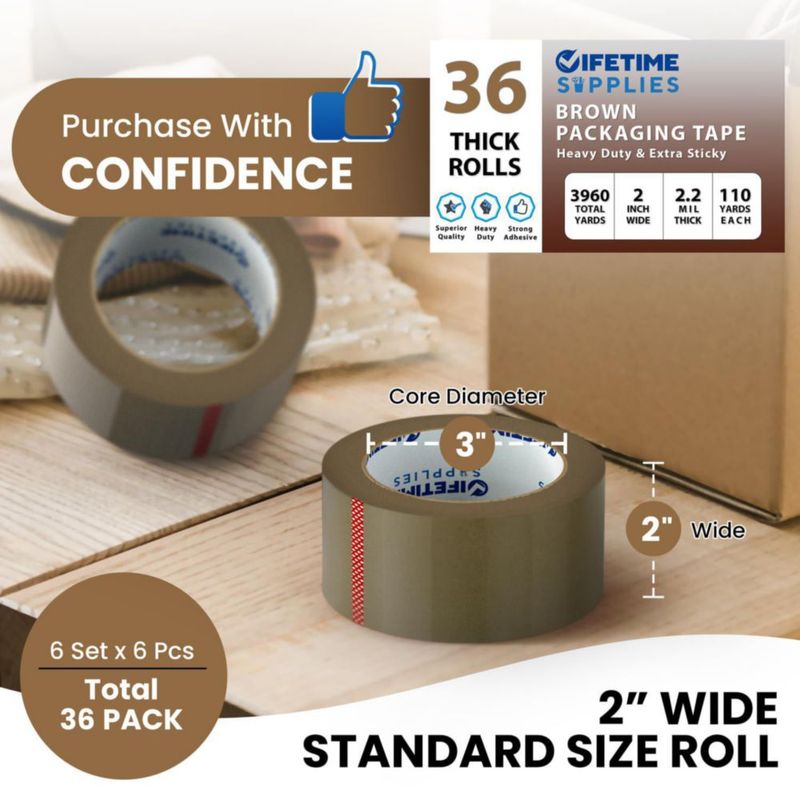 Cinta de embalaje Lifetime Supplies 91 cm 36 rollos 2.2 mil