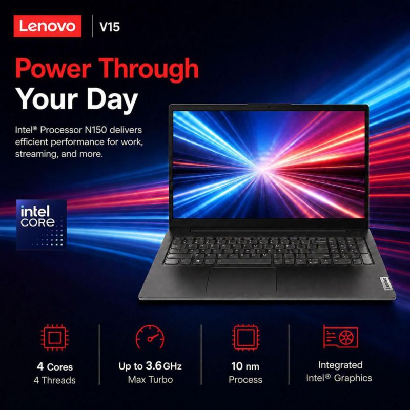 Portátil Lenovo V15 Intel N150 156" FHD con Windows 11 Pro