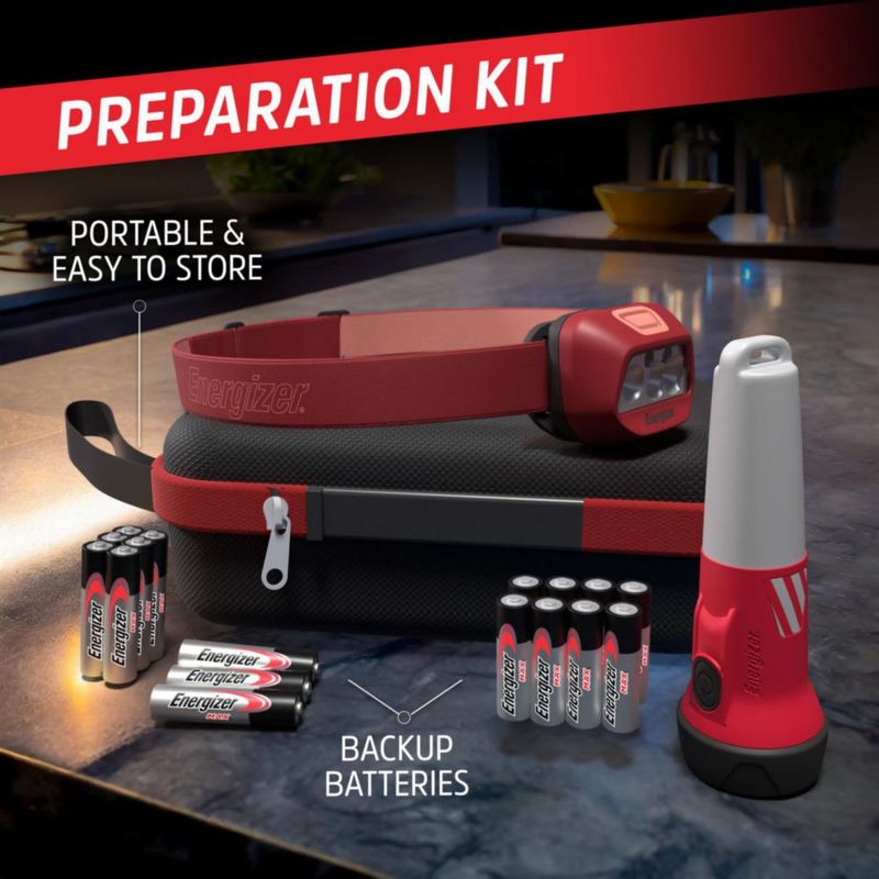 Kit de Emergencia Energizer WeatheReady con Linterna 2 en 1 y Lámpara Frontal Resistente al Agua IPX4