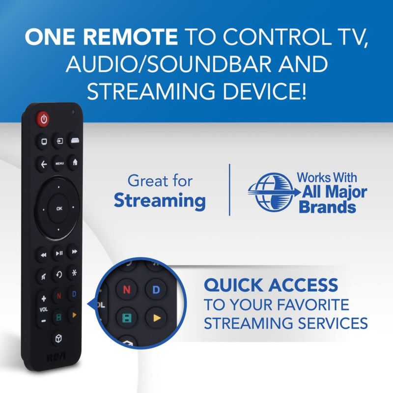 Control remoto RCA universal recargable para transmisión de 3 dispositivos