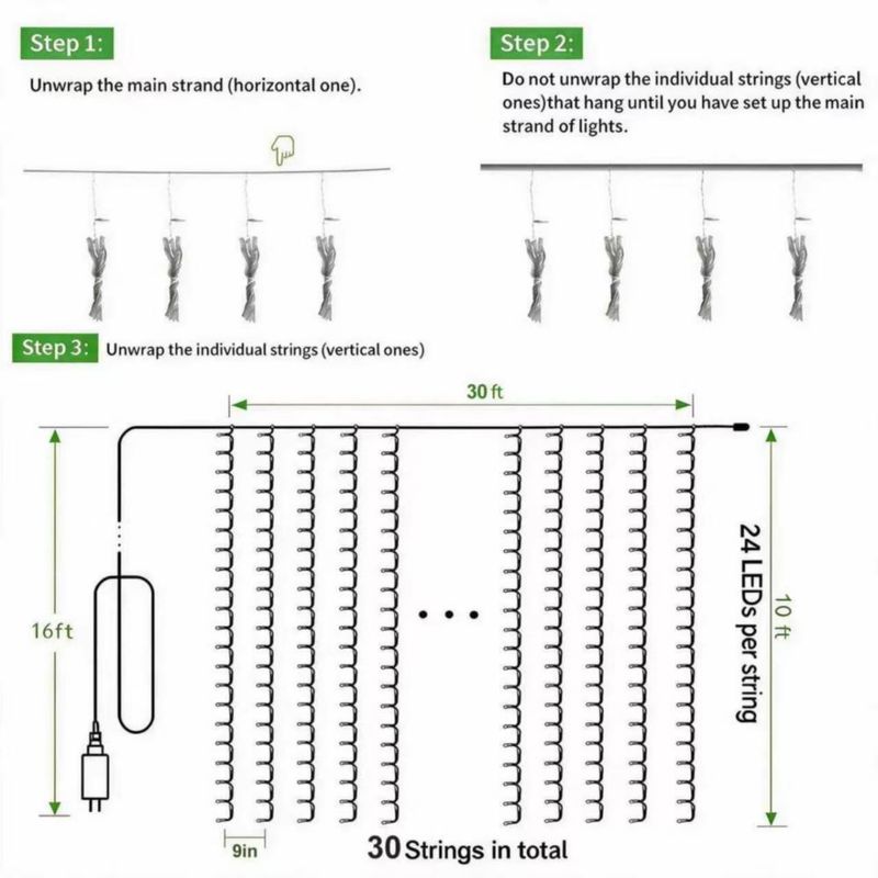 Luces de Cortina LED Solhice 9 m x 3 m Blanco Frío 720 LED