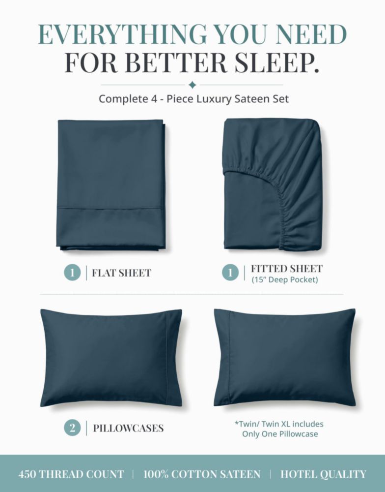 Juego de sábanas LANE LINEN Split King 450TC algodón azul