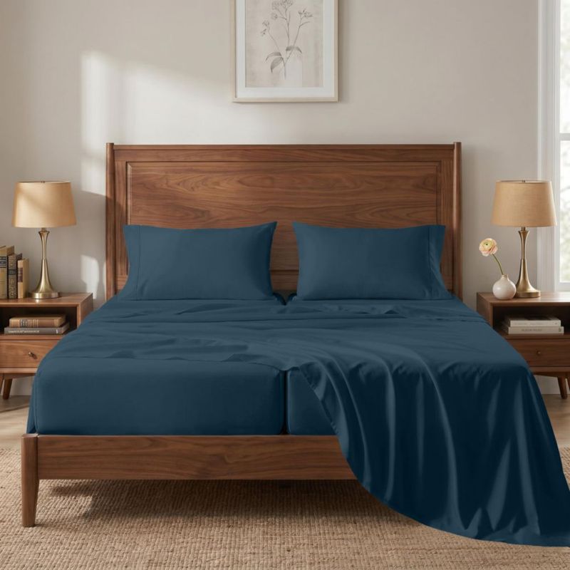 Juego de sábanas LANE LINEN Split King 450TC algodón azul