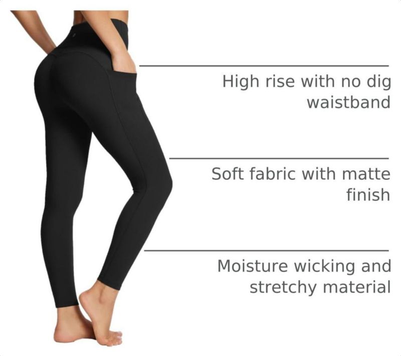 Leggings baleaf de cintura alta negros con bolsillos de 64 cm