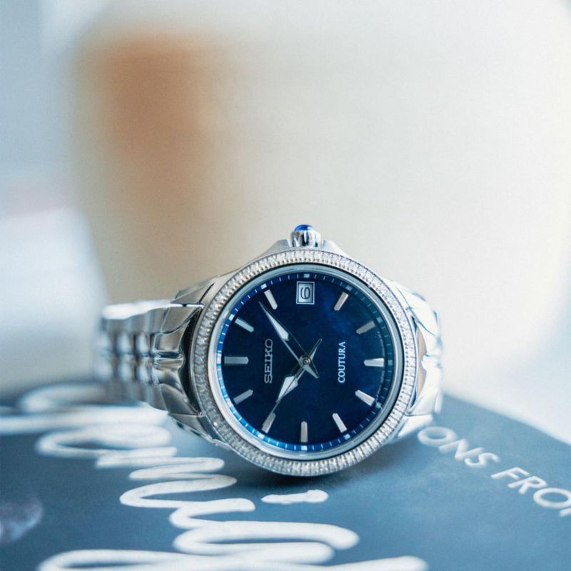 Reloj SEIKO para Mujer SUR591 Coutura Adorno de Diamantes Caja de Acero Inoxidable Azul