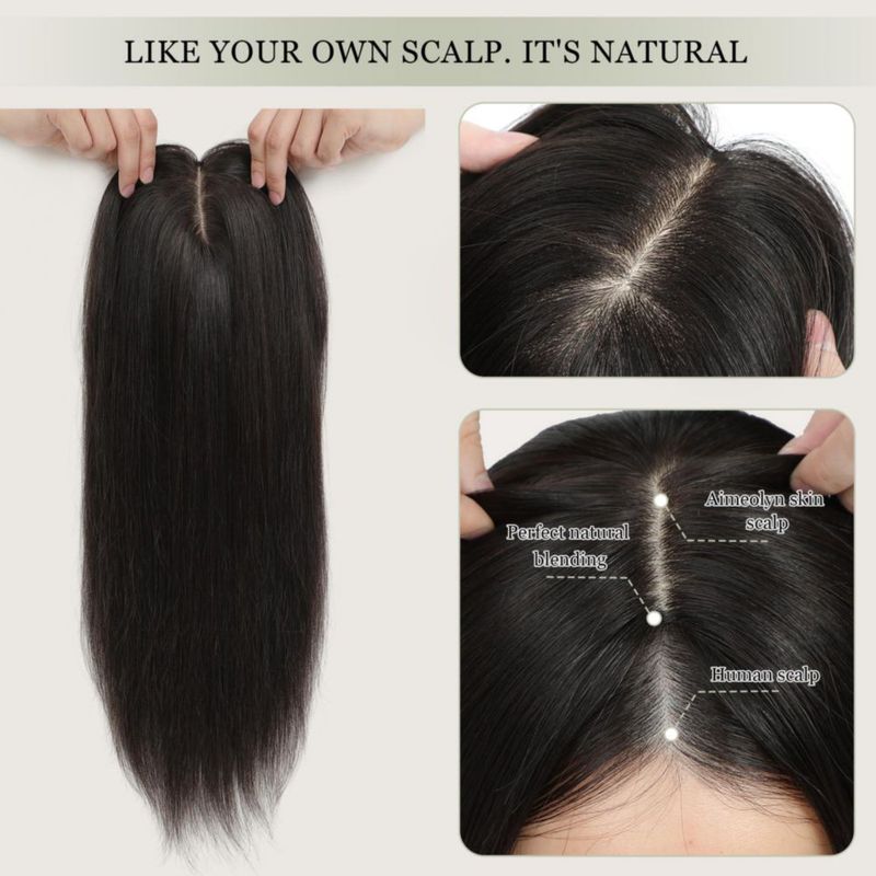 Topper de Cabello Humano Aimeolyn 50 cm Sin Flequillo