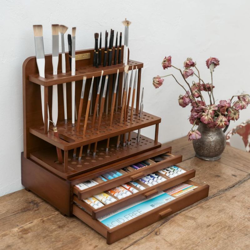 Caddy MEEDEN Soporte de Pinceles de Madera de 2 Niveles con 89 Agujeros