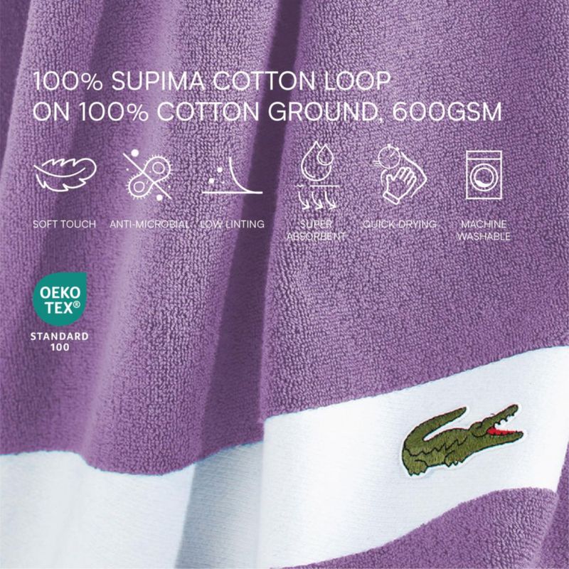 Juego de 6 Toallas Lacoste Sport Stripe de Algodón Supima en Color Jaspeado