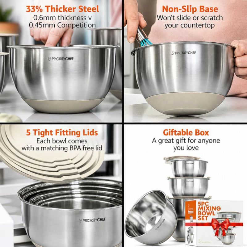 Tazones de Mezcla Priority Chef 15‑5 L Latte Juego de 5 piezas