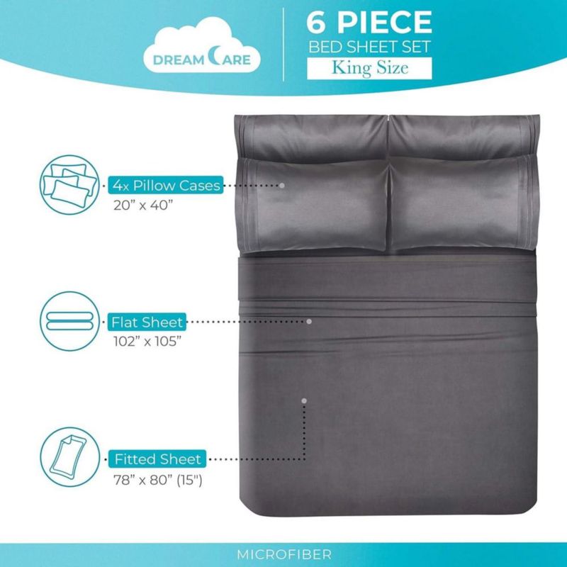 Juego de sábanas Queen DREAMCARE 6 piezas gris hasta 38 cm