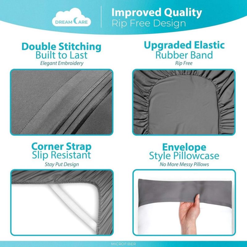 Juego de sábanas Queen DREAMCARE 6 piezas gris hasta 38 cm