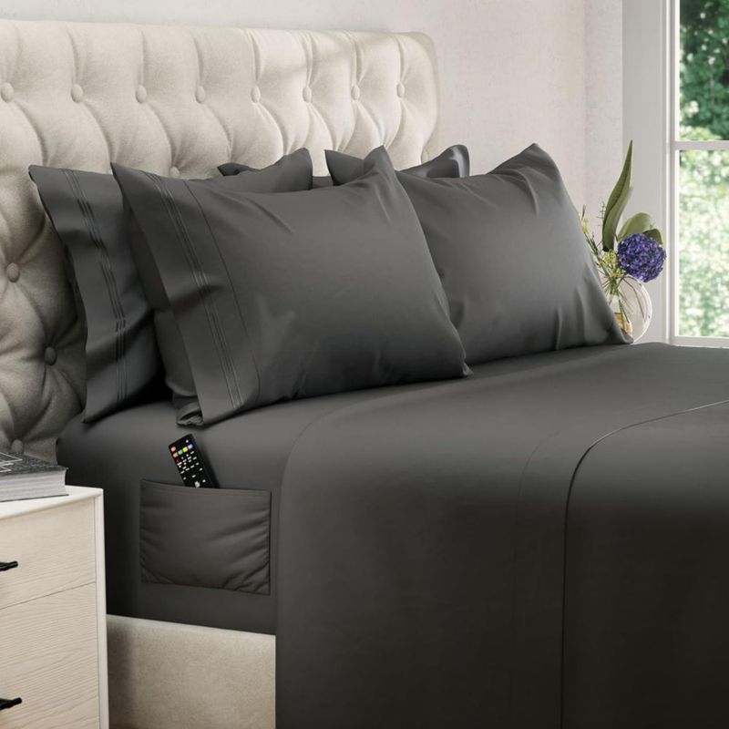 Juego de sábanas Queen DREAMCARE 6 piezas gris hasta 38 cm