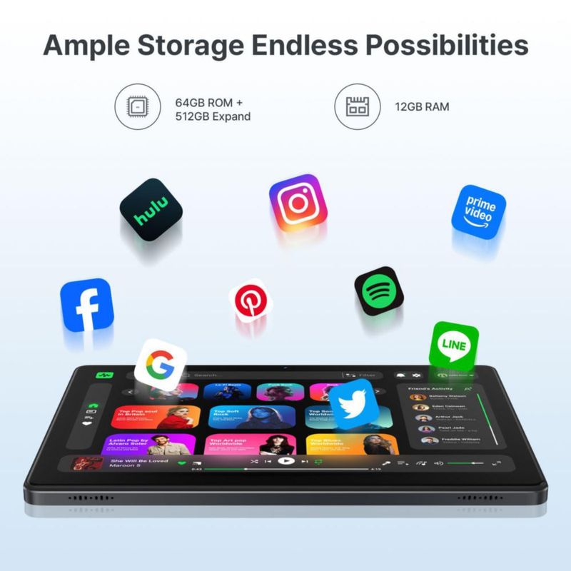 Tableta MEIZE 25 cm 12 GB+64 GB Android 16 2‑en‑1